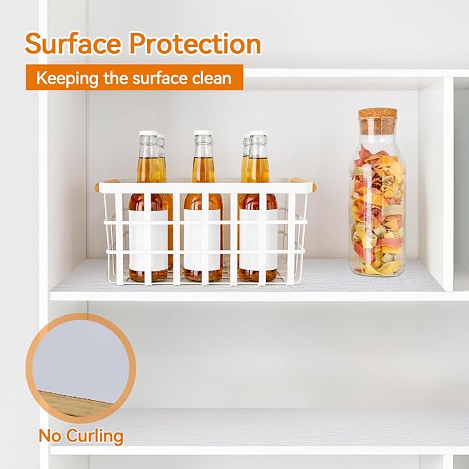 Shinlendid Shelf and Drawer Liner for Kitchen Cabinets Non-Adhesive, Strong Grip Non-Slip Thickened Cabinet Liners for Shelves, Waterproof Mats for Dresser Cupboard, White, 17 in x 20 Feet