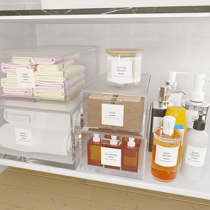 Neatsure 192 Minimalist Bathroom Labels for Organizing, Preprinted Waterproof Bath Beauty Makeup Organization Stickers for Bottles, Dispenser, Bins, Jars and Containers