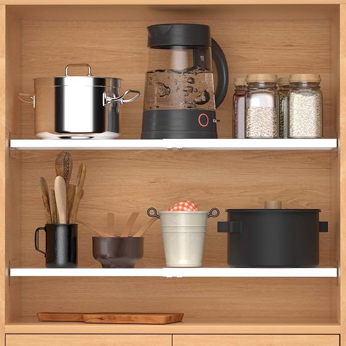 Closet Organizer Shelves Expandable Tension Shelving Rack Cabinet Storage Shelf Heavy Duty Metal DIY Divider Separator for Wardrobe Cupboard Pantry Kitchen Bathroom,White,2packs