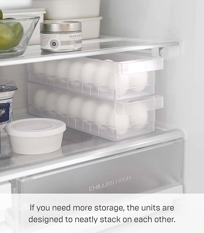 Yamazaki Home Tower Egg Holder Organizer for Refrigerator Or Counter - Kitchen Food Storage, Stackable Fridge Drawer - Eggs - Abs Plastic -