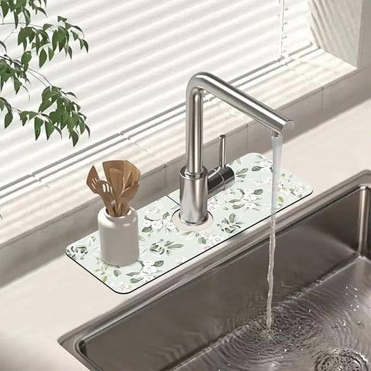 Sink Splash Guard Faucet Mat Petunias Flowers and Butterflies Absorbent Fast Drying Mat Sink Gadgets Splash Guard Behind Faucet Drip Catcher for Kitchen Bathroom 15.5"X5.5"