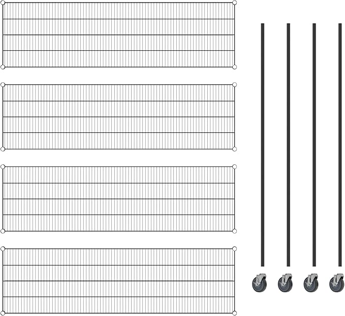 Commercial NSF Listed Black Epoxy Mobile Wire Shelving Kit 21" x 72" x 80", with 4 Shelves Perfect for Warehouse, Walk-in Refrigerator, Freezer, Grocery Store, Restaurant, Dishroom
