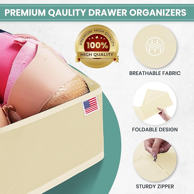 RFAQK Drawer Organizer Clothes-Dresser Organizer Bins for Baby Cloth-Organization and Storage for Underwear Bra Socks-Foldable Fabric Closet Divider for Bedroom, Nursery Essentials (Beige, 10 Pack)
