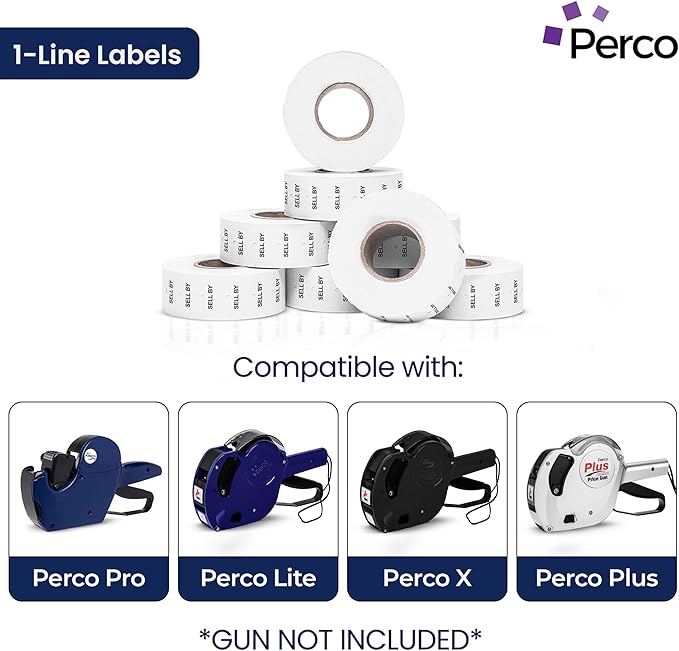 Perco Sell by 1 Line Labels - 4 Sleeves, 32,000 "Sell by Labels for Perco Lite, X, Plus and Pro 1 Line Date Guns