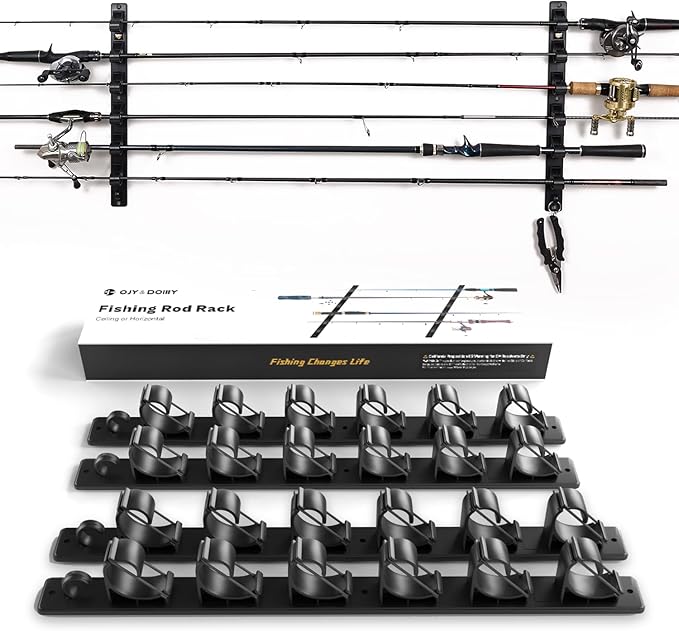 OJYDOIIIY Wall Mount Fishing Rod Holders,Horizontal/Ceiling Fishing Pole Storage Rack for Garage 2 Packs