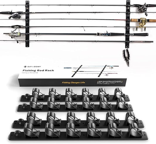OJYDOIIIY Wall Mount Fishing Rod Holders,Horizontal/Ceiling Fishing Pole Storage Rack for Garage 2 Packs