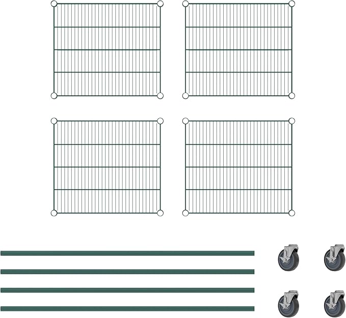 Commercial NSF Listed Green Epoxy Mobile Wire Shelving Kit 21" x 24" x 60", with 4 Shelves Perfect for Warehouse, Walk-in Refrigerator, Freezer, Grocery Store, Restaurant, Dishroom