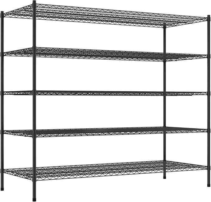 Commercial NSF Listed Black Epoxy Stationary Wire Shelving Kit 30" x 72" x 64", with 5 Shelves Perfect for Warehouse, Walk-in Refrigerator, Freezer, Grocery Store, Restaurant, Dishroom
