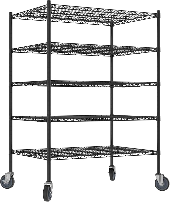 Commercial NSF Listed Black Epoxy Mobile Wire Shelving Kit 30" x 42" x 60", with 5 Shelves Perfect for Warehouse, Walk-in Refrigerator, Freezer, Grocery Store, Restaurant, Dishroom