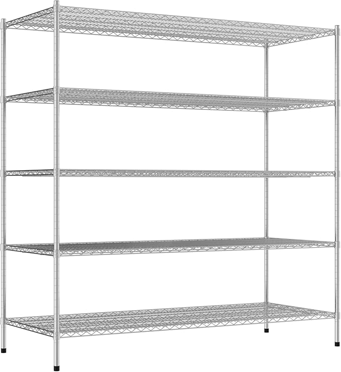 Commercial NSF Listed Chrome Stationary Wire Shelving Kit 30" x 72" x 74", with 5 Shelves Perfect for Warehouse, Walk-in Refrigerator, Freezer, Grocery Store, Restaurant, Dishroom