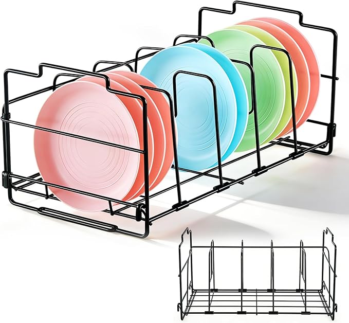 Lid Organizer, Lid Organizer for Plastic Lids, 13.6×8.5×7.1 Inches, Large Capacity Adjustable with 4 Removable Dividers, Black for Kitchen Cabinets, Drawers