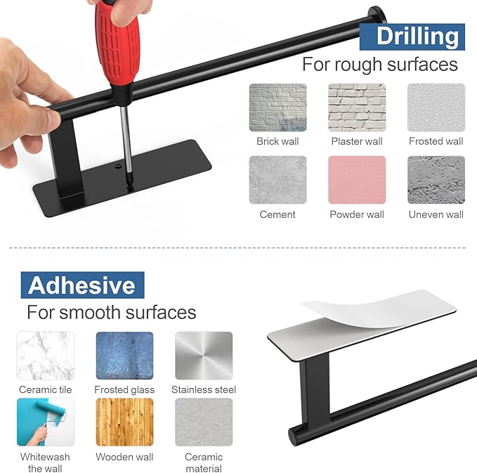 Paper Towel Holder Under Cabinet, Upgraded Self Adhesive Paper Towel Holder Wall Mount for Kitchen, Bathroom, RV, Bend-Resistant, Self-Adhesive or Drill mounting
