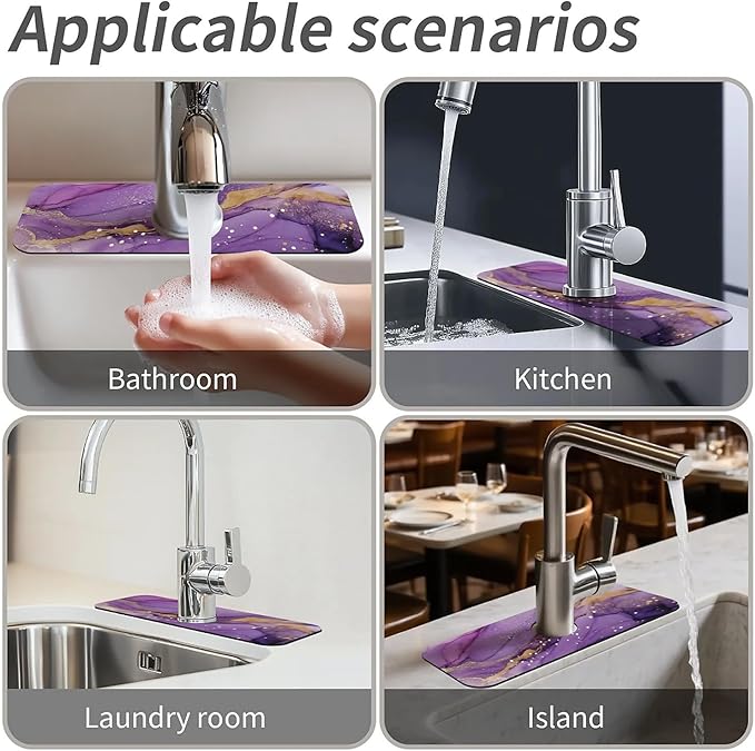 Kitchen Sink Splash Guard，Alcohol ink abstract purple Faucet Mat Sink Gadgets-Super Absorbent Fast Drying Mat Drip Catcher for Kitchen, Bathroom,Sink Mat, Dish Drying Mat, Bathroom(15" X 5.5" )