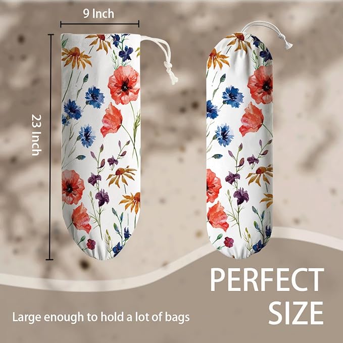 Colorful Floral Bag Holder, Reusable Plastic Bags Storage Container Dispensers, Home Decor for Kitchen Pantry Room, Housewarming Gifts for Women Family Friends Grandma Mom