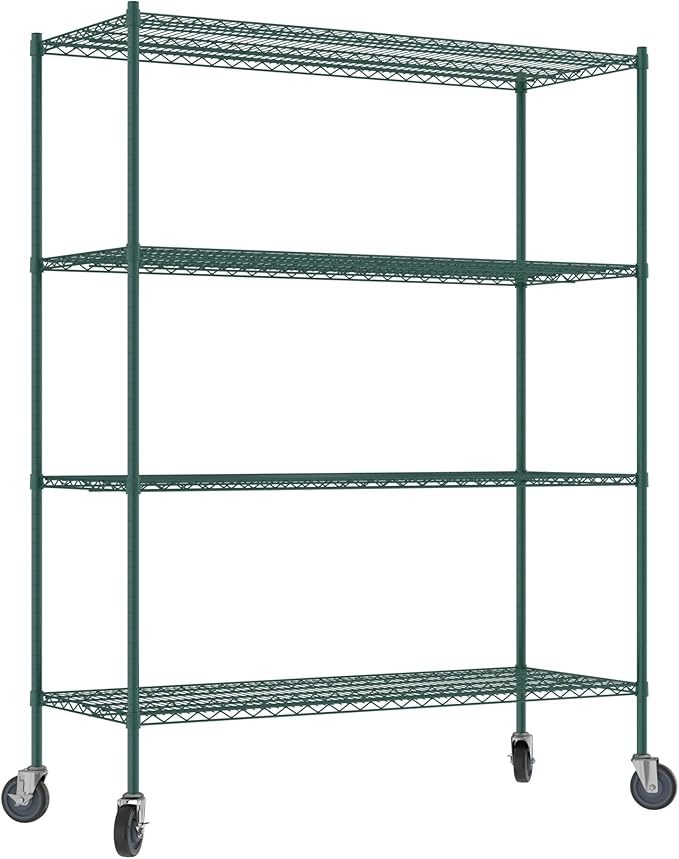 Commercial NSF Listed Green Epoxy Mobile Wire Shelving Kit 24" x 60" x 80", with 4 Shelves Perfect for Warehouse, Walk-in Refrigerator, Freezer, Grocery Store, Restaurant, Dishroom