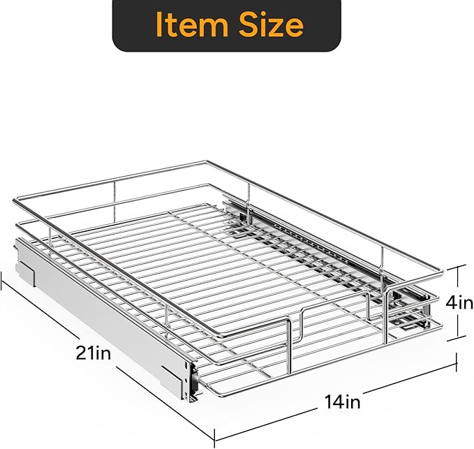 ROOMTEC Pull Out Cabinet Organizer(14"W x 21"D),Heavy Duty Slide Out Shelves,Pull out Drawers for Kitchen Cabinet,Base Cabinet Organization for Home, Kitchen, Bathroom