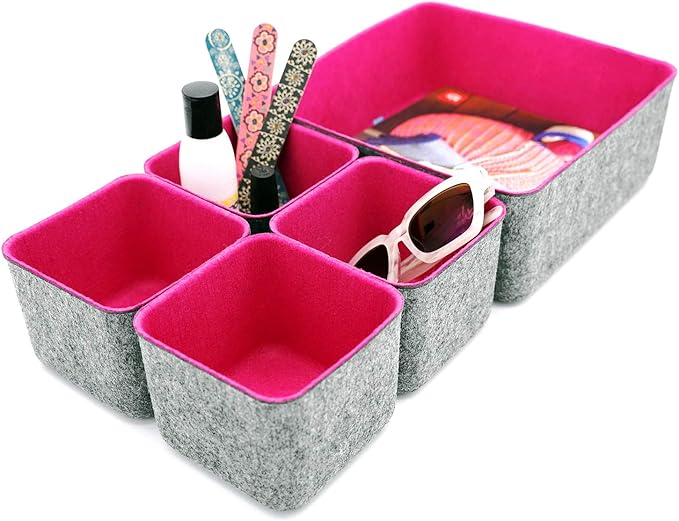 Welaxy Storage bins Set Office Drawer Organizers for School Dorm Home Kitchen bathroom bedroom Closet Cabinet Desk organize boxes Junk Organizing 2-Pack (Rose Red)