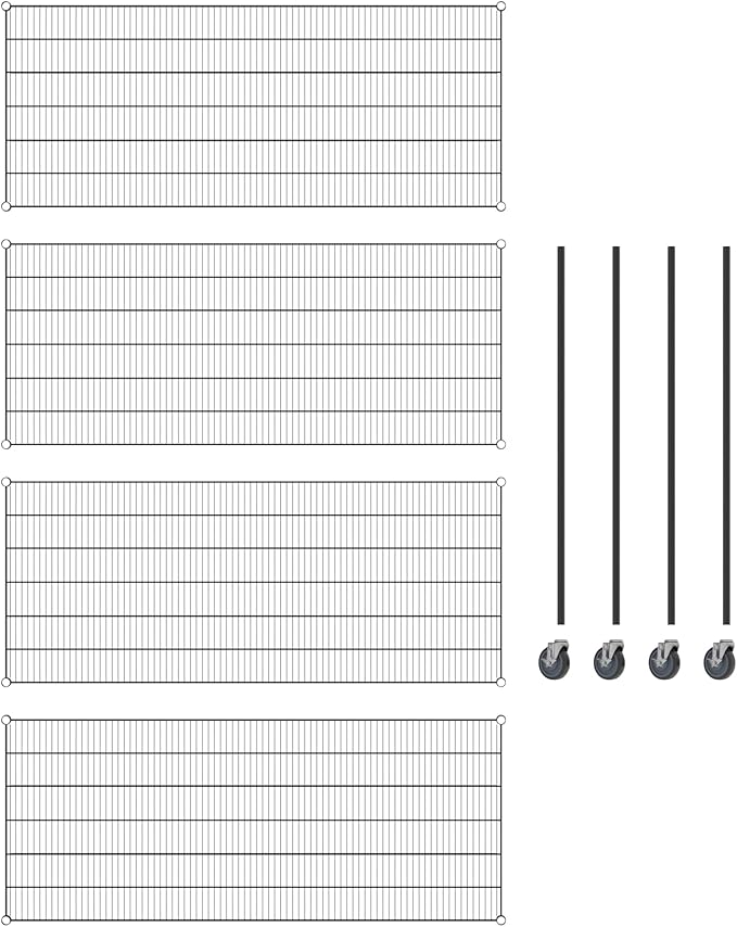 Commercial NSF Listed Black Epoxy Mobile Wire Shelving Kit 30" x 72" x 60", with 4 Shelves Perfect for Warehouse, Walk-in Refrigerator, Freezer, Grocery Store, Restaurant, Dishroom