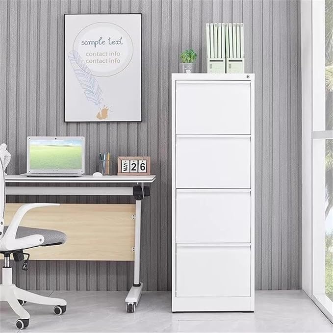 4 Drawer File Cabinet with Lock, Vertical Filing Cabinet for Home Office Garage, Metal Lockers Steel Lockable Drawer Storage Organizer for Letter Size/a4/Legal Files White