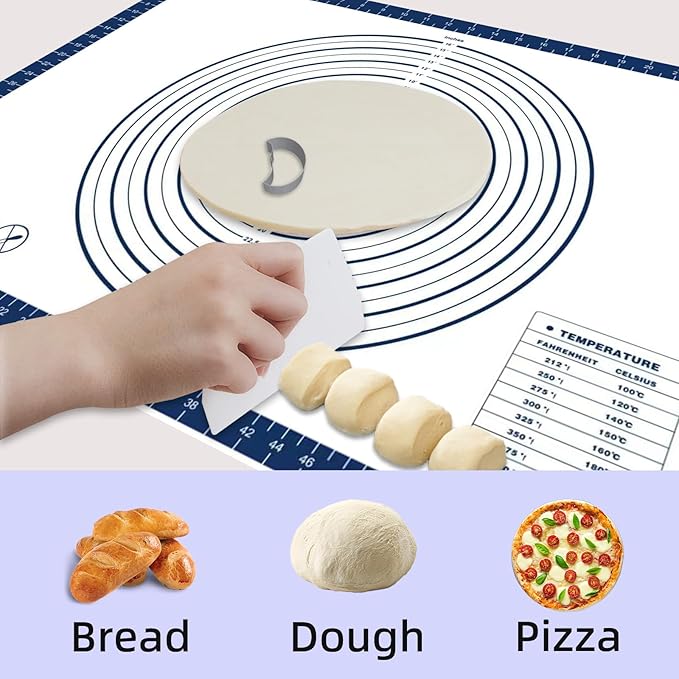 Dough Mat Silicone Baking Mats for Rolling Pastry Kneading Sheet Sourdough Bread Baking Supplies Blue 28x20"