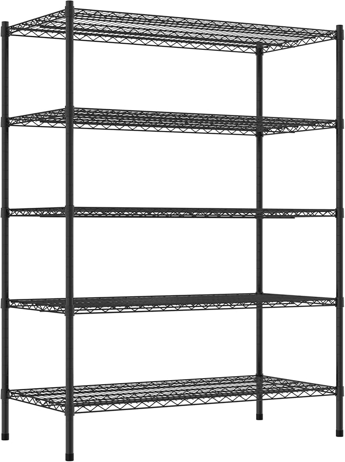 Commercial NSF Listed Black Epoxy Stationary Wire Shelving Kit 24" x 48" x 64", with 5 Shelves Perfect for Warehouse, Walk-in Refrigerator, Freezer, Grocery Store, Restaurant, Dishroom
