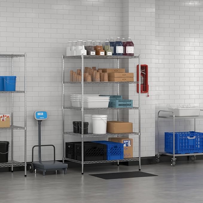 Commercial NSF Listed Chrome Stationary Wire Shelving Kit 30" x 42" x 74", with 5 Shelves Perfect for Warehouse, Walk-in Refrigerator, Freezer, Grocery Store, Restaurant, Dishroom