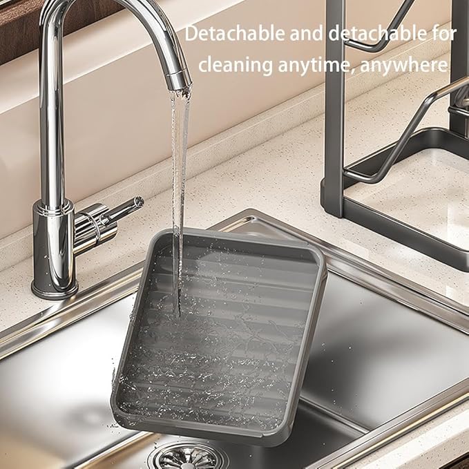 Kitchen Pot Lid Storage Rack, Pot Lid Holder With Tray,304 Stainless Steel Pots Lids Holder While Cooking, Multifunctional Kitchen Pots Cover Organizer for Countertop