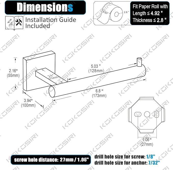 KOKOSIRI Toilet Paper Holder Tissue Paper Dispenser for Bathroom Toilet Roll Holder Brushed Nickel Stainless Steel B2005BR
