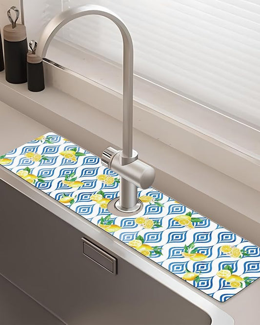 Patterned Sink Faucet Mat Kitchen Splash Guard Super Absorbent Drying Mat, Non-Slip Drain Pad for Kitchen Counter or Bathroom-24x5.5in