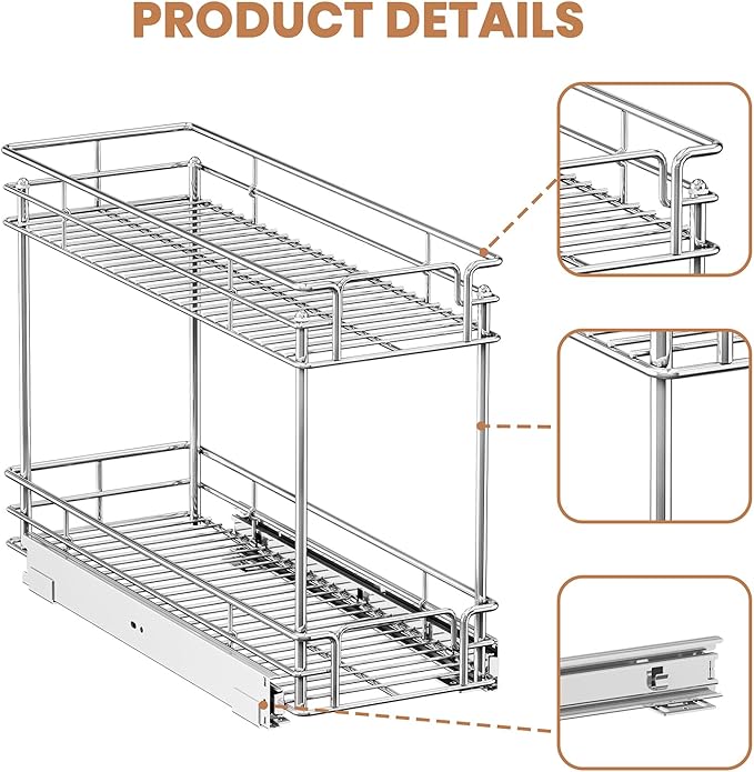 Pull Out Spice Rack Cabinet Organizer, 3 Tier Heavy Duty Slide Out Wood Shelf for Narrow Cabinet, Pull Out Storage for Kitchen (5½" W x 21½" D, 2 Tier)
