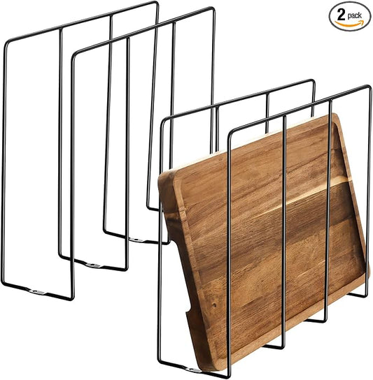 Blulu U Shaped Cookie Sheet Organizer for Cabinet Baking Sheet Organizer Kitchen Cabinet Dividers Vertical Chrome Pan Rack Storage Wires Tray Dividers Face Opening of 3.5"(Black,2 Pcs)