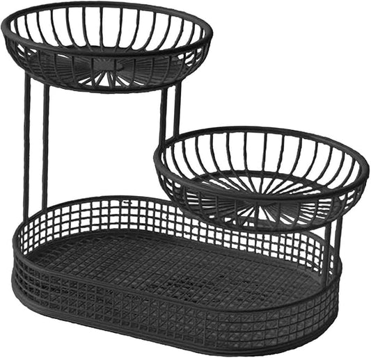 3 Layer Fruit Basket Fruit Holder Space Saver Serving Stand Metal Wire Storage Basket Bread Basket Vegetable Rack for Holdiay, black
