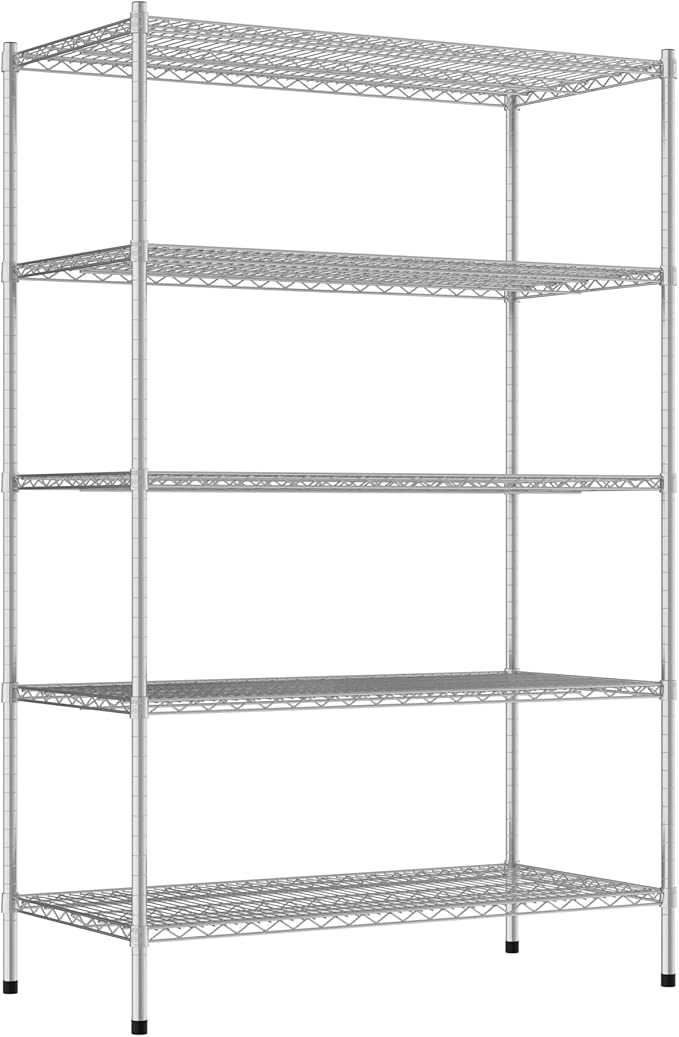 Commercial NSF Listed Chrome Stationary Wire Shelving Kit 24" x 48" x 74", with 5 Shelves Perfect for Warehouse, Walk-in Refrigerator, Freezer, Grocery Store, Restaurant, Dishroom
