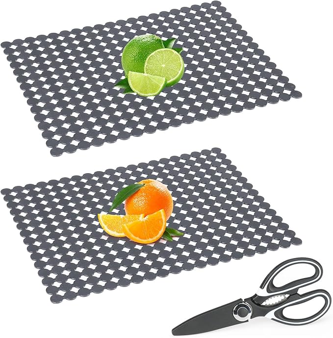 Kitchen Sink Mat for Stainless Steel/Ceramic Sinks,2 Pack Dish Sink Mats for Kitchen Sink with Scissors, Fast Draining,Easy to Clean,DIY Cut,15.7 X 11.8 Inch(Grey)