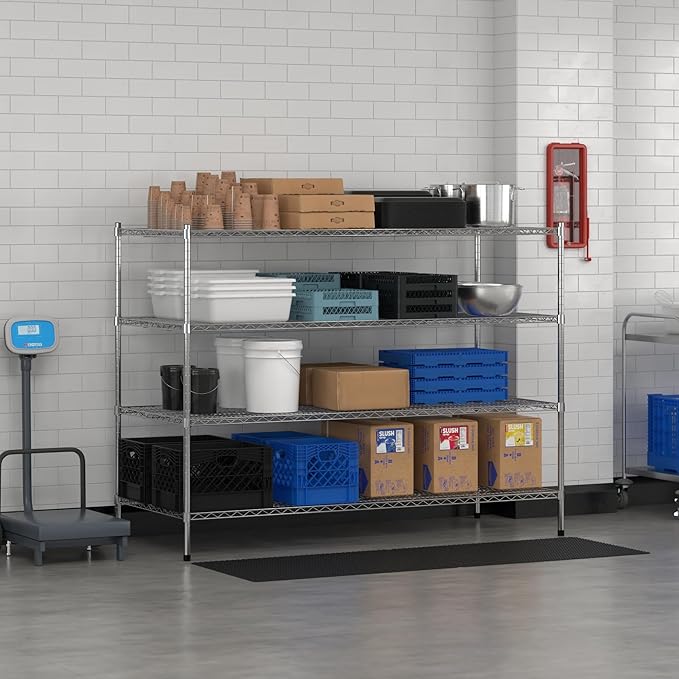 Commercial NSF Listed Chrome Stationary Wire Shelving Kit 30" x 72" x 54", with 4 Shelves Perfect for Warehouse, Walk-in Refrigerator, Freezer, Grocery Store, Restaurant, Dishroom
