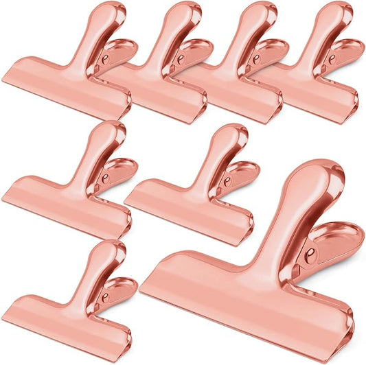 Funfery 8 Pack 3 Inch Stainless Steel Rose Gold Chip Bag Large Clips for Food Packages,Food Kitchen Clips for Snack,Home&Office Clip for Paper,Strong Metal Chip Snack Clip (Rose Gold, 8 Pack)
