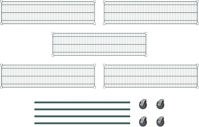 Commercial NSF Listed Green Epoxy Mobile Wire Shelving Kit 14" x 54" x 60", with 5 Shelves Perfect for Warehouse, Walk-in Refrigerator, Freezer, Grocery Store, Restaurant, Dishroom