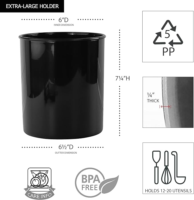 Reston Lloyd Extra-Large Multipurpose Utensil Crock for – BPA-Free Plastic Kitchen Tool Holder for Countertop, Camping, RV, Craft Desk, Wine Cooler, Garden, Patio Organizer - Black
