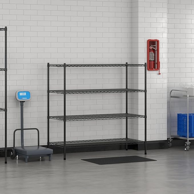 Commercial NSF Listed Black Epoxy Stationary Wire Shelving Kit 24" x 54" x 54", with 4 Shelves Perfect for Warehouse, Walk-in Refrigerator, Freezer, Grocery Store, Restaurant, Dishroom