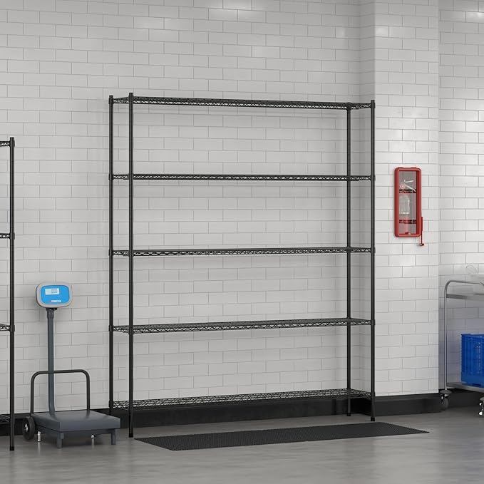 Commercial NSF Listed Black Epoxy Stationary Wire Shelving Kit 14" x 72" x 86", with 5 Shelves Perfect for Warehouse, Walk-in Refrigerator, Freezer, Grocery Store, Restaurant, Dishroom