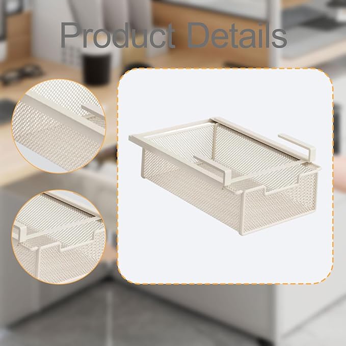 Wire Shelf Basket Organizer Hanging Pullout Drawer Basket Versatile Decor Sturdy Under Cabinet Hanging Drawer for Pantry Home, White