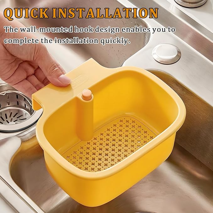 Kitchen Sink Drain Strainer Basket - Hanging Sink Drain Basket with One-Touch Drain Mesh, Kitchen Sink Food Catcher Basket Storage Organizer (Yellow)