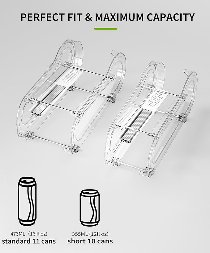 Soda Can Organizer 2 Pack, Automatic Rolling Can Organizers for Refrigerator - Wide+Slim 2 Size Can Dispenser for Fridge & Pantry Storage - Space Saving Kitchen & Beverage Organizer