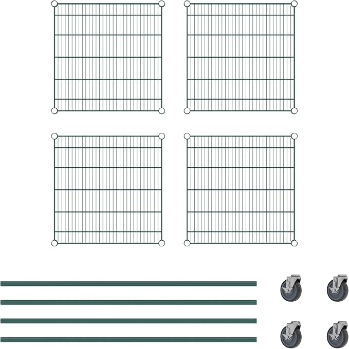 Commercial NSF Listed Green Epoxy Mobile Wire Shelving Kit 24" x 24" x 60", with 4 Shelves Perfect for Warehouse, Walk-in Refrigerator, Freezer, Grocery Store, Restaurant, Dishroom