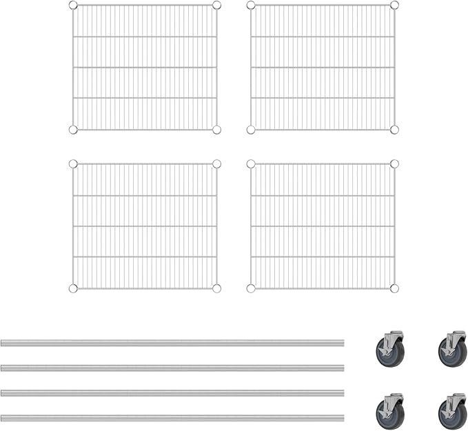 Commercial NSF Listed Chrome Mobile Wire Shelving Kit 21" x 24" x 60", with 4 Shelves Perfect for Warehouse, Walk-in Refrigerator, Freezer, Grocery Store, Restaurant, Dishroom
