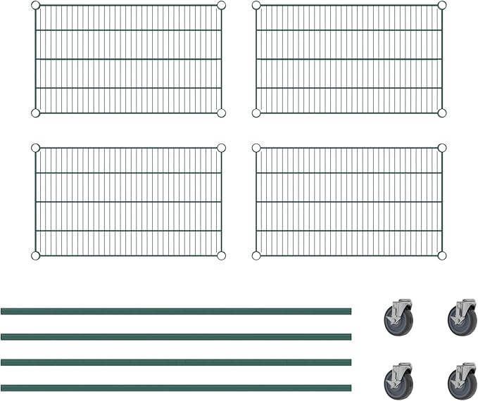 Commercial NSF Listed Green Epoxy Mobile Wire Shelving Kit 18" x 30" x 60", with 4 Shelves Perfect for Warehouse, Walk-in Refrigerator, Freezer, Grocery Store, Restaurant, Dishroom