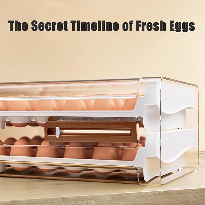 60 Egg Drawer Organizer for Refrigerator,2 Layers Transparent Egg Holder Tray for Fridge Stackable Eggs Storage Tray with Timescale