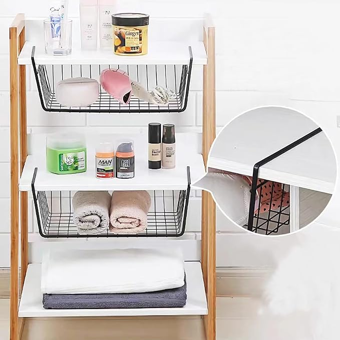 Ankuce 8 PACK Hanging Under Shelf Storage Basket Kitchen Cabinet Organizer Storage, Slides Under Wire Shelves for Counter Pantry Desk Bookshelf,Black