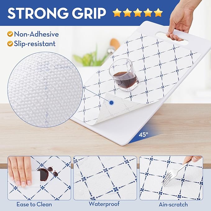 Aohoofull Drawer Shelf and Cabinet Liner, Thick Strong Grip,Shelf Liners Non-Adhesive Liners Protect Kitchen Cabinets and Cupboard, Bathroom Drawers,Under Sink Mat, 23.6IN X 30FT, Blue Stripe