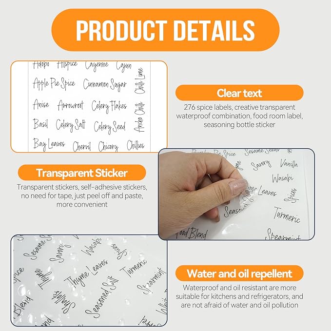276 Pcs Preprinted Pantry Labels for Containers, Waterproof Spice and Food Stickers, Kitchen Organization Labels for Jars Bins and Seasoning Containers Easy Peel and Stick